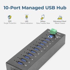 10 Port Managed Network Shareable USB 3.2 Gen 1 Hub w/ 15KV ESD Surge Protection - Image 3