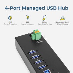 Alternative view of 4 Port Managed USB 3.2 Gen 1 Hub w/ 15kV ESD Surge Protection & Vertical Port Orientation