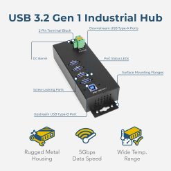 4 Port Managed USB 3.2 Gen 1 Hub w/ 15kV ESD Surge Protection & Vertical Port Orientation - Image 3