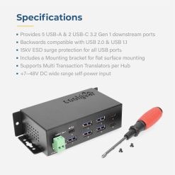 7 Port USB 3.2 Gen 1 Type-C Hub w/ ESD Surge Protection & USB-C Upstream - Image 4