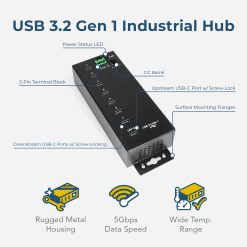 Alternative view of 7 Port USB 3.2 Gen 1 Type-C Hub w/ ESD Surge Protection & Screw Locking Ports