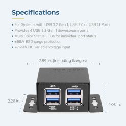 4 Port USB 3.2 Gen 1 Micro Powered Hub w/ ESD Surge Protection & Power Adapter - Image 4