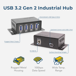 Alternative view of 4 Port USB 3.2 Gen 2 Mini Powered Hub w/ ESD Surge Protection & Power Adapter