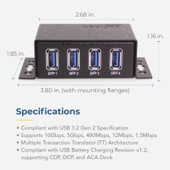 4 Port USB 3.2 Gen 2 Mini Powered Hub w/ ESD Surge Protection & Power Adapter - Image 5