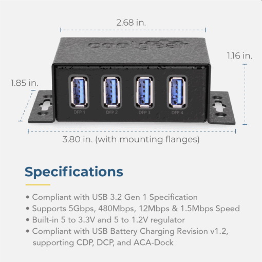 4 Port USB 3.2 Gen 1 Mini Powered Hub w/ ESD Surge Protection & Power Adapter - Image 6