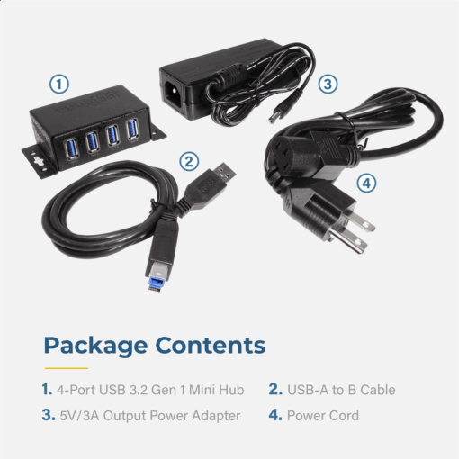 4 Port USB 3.2 Gen 1 Mini Powered Hub w/ ESD Surge Protection & Power Adapter - Image 7