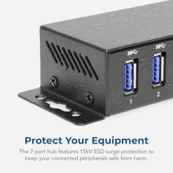 7 Port USB 3.2 Gen 1 Mini Powered Hub w/ ESD Protection & Power Adapter - Image 3
