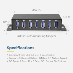 7 Port USB 3.2 Gen 1 Mini Powered Hub w/ ESD Protection & Power Adapter - Image 5