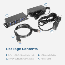 7 Port USB 3.2 Gen 1 Mini Powered Hub w/ ESD Protection & Power Adapter - Image 6