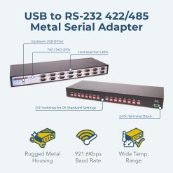 16 Port USB to RS-232 422/485 Metal Serial Adapter DIN-Rail Mount - Image 3