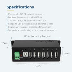 7 Port USB 2.0 Hub w/ Surge Protection & Screw Locking Ports - Image 3