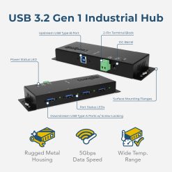 Alternative view of 4 Port USB 3.2 Gen 1 Hub w/ Screw-Locking Ports & Status LEDs
